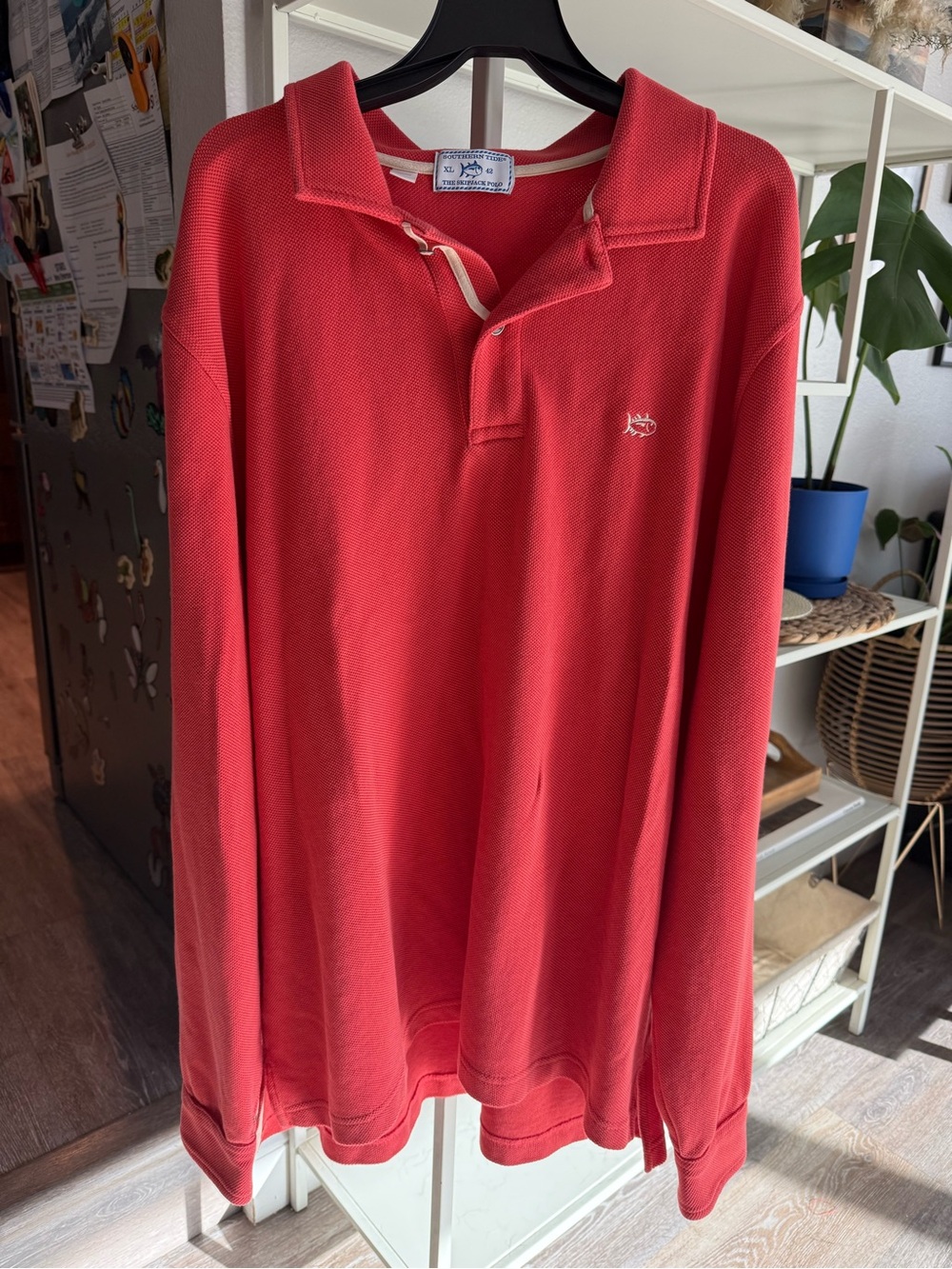 Southern Tide Men's Coral Red Button-Up Polo Sweater